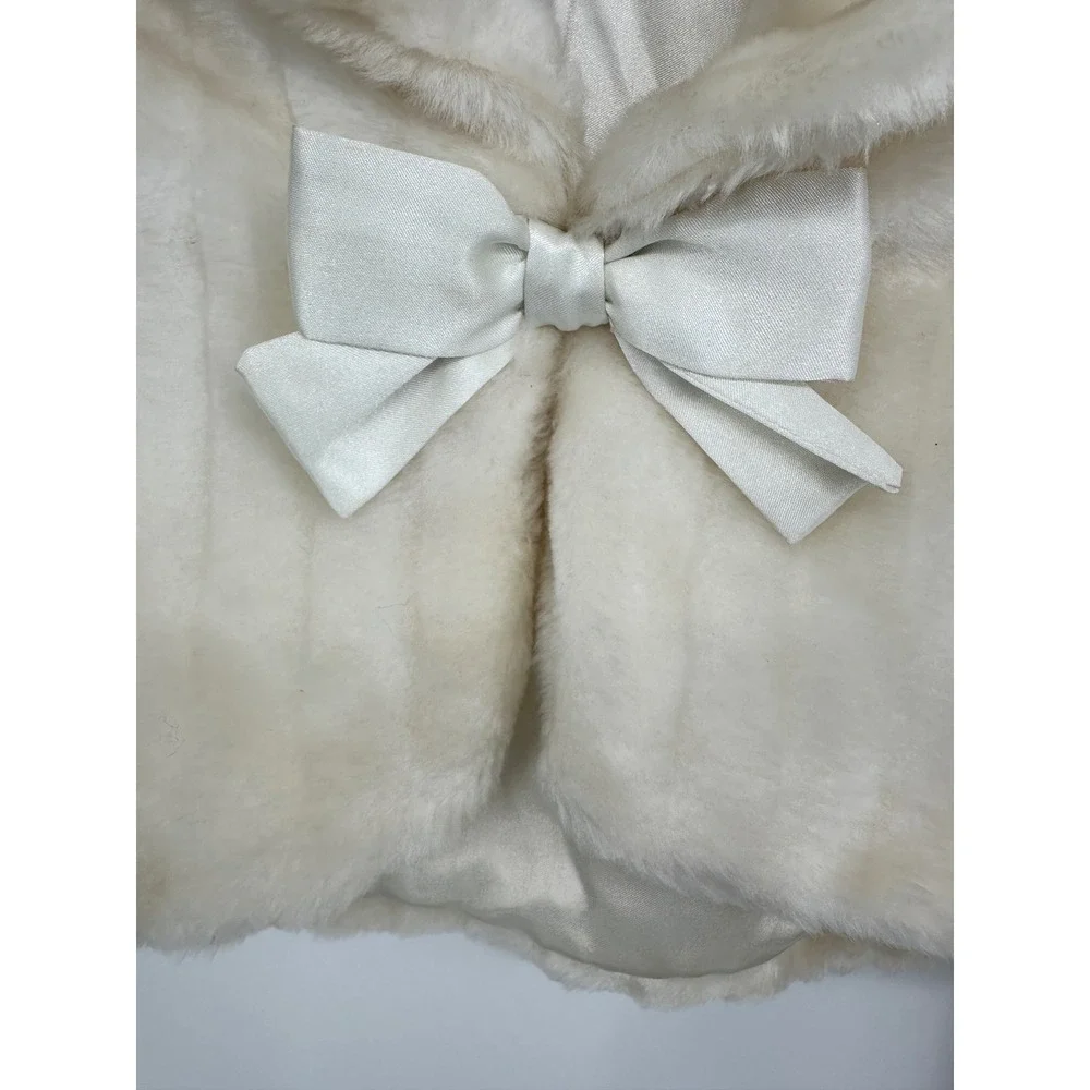Gymboree Girls Ivory Faux Fur Bolero Jacket Shrug Bow Size‎ 10-12